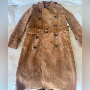 Women's Brown GUCCI Suede Trench Coat with Michele Scarf, 38, Genuine Leather